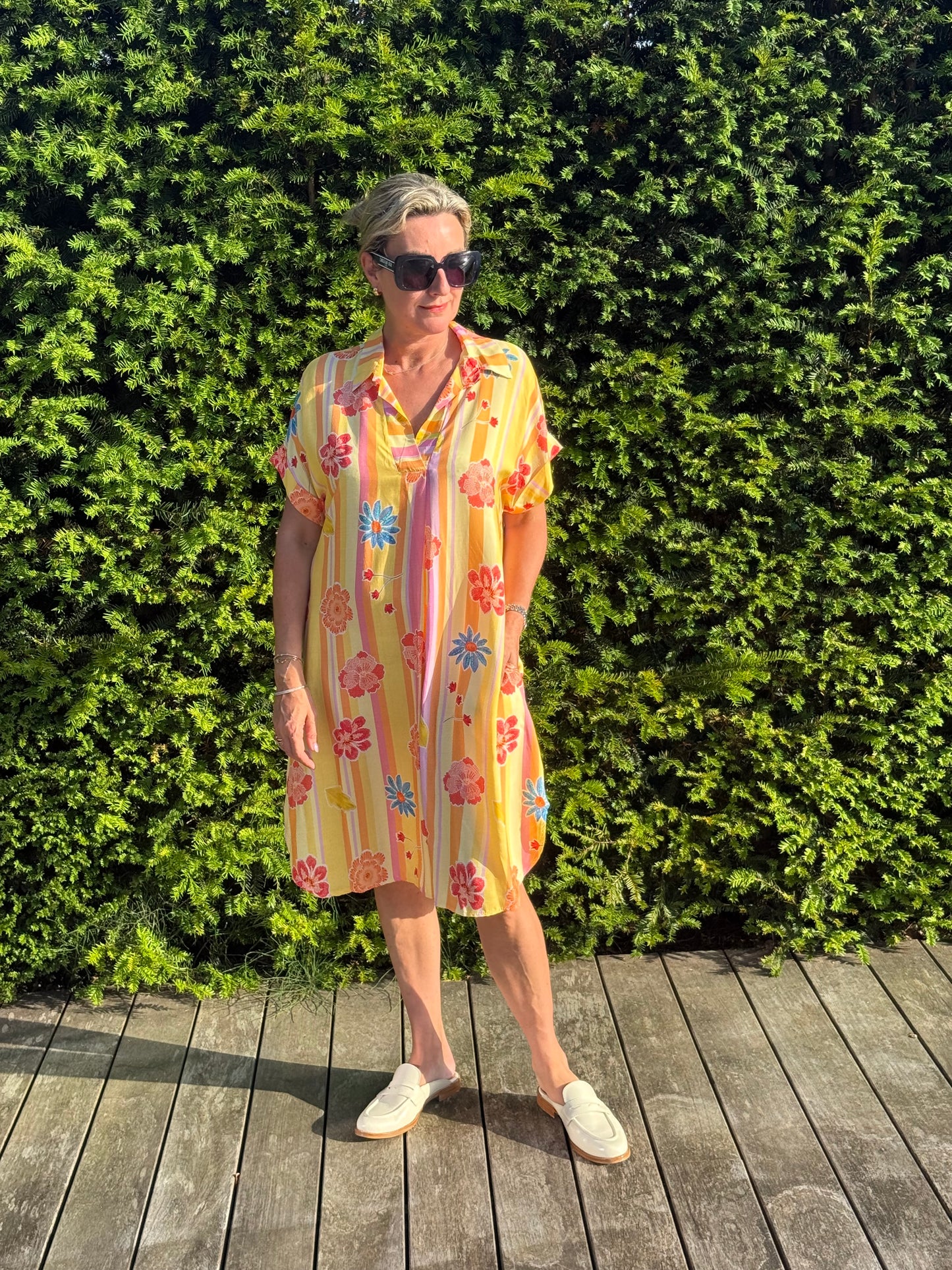 Kleed Cally Flower stripe yellow
