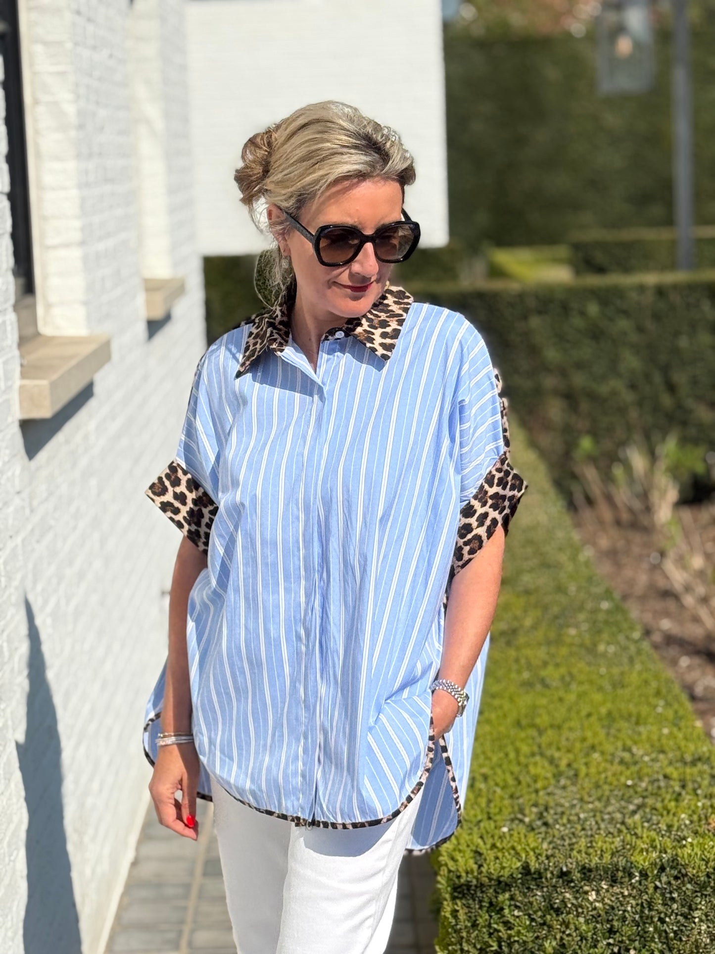 Blouse Aesa white stripe blue leo