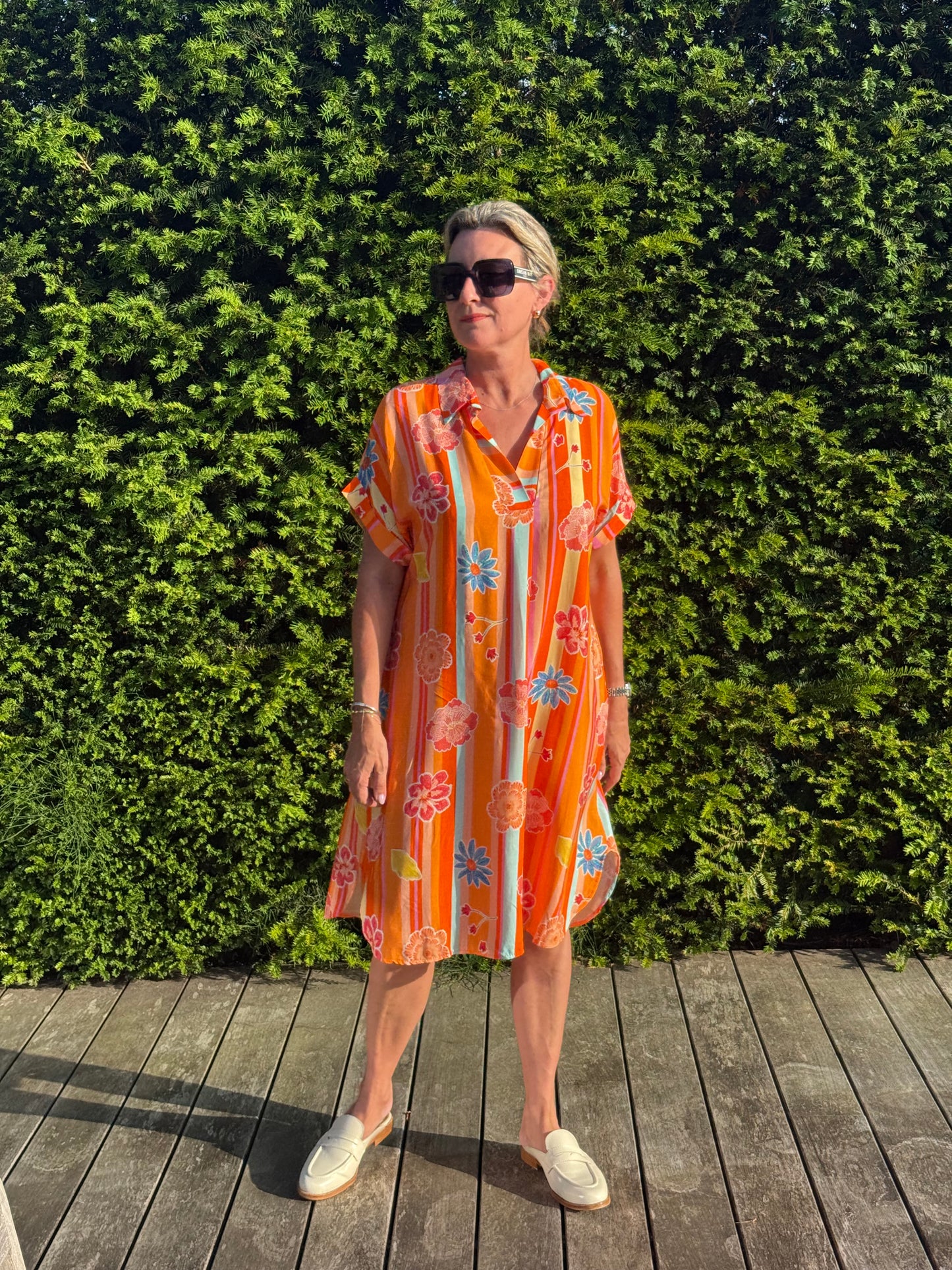 Kleed Cally Flower strips Orange
