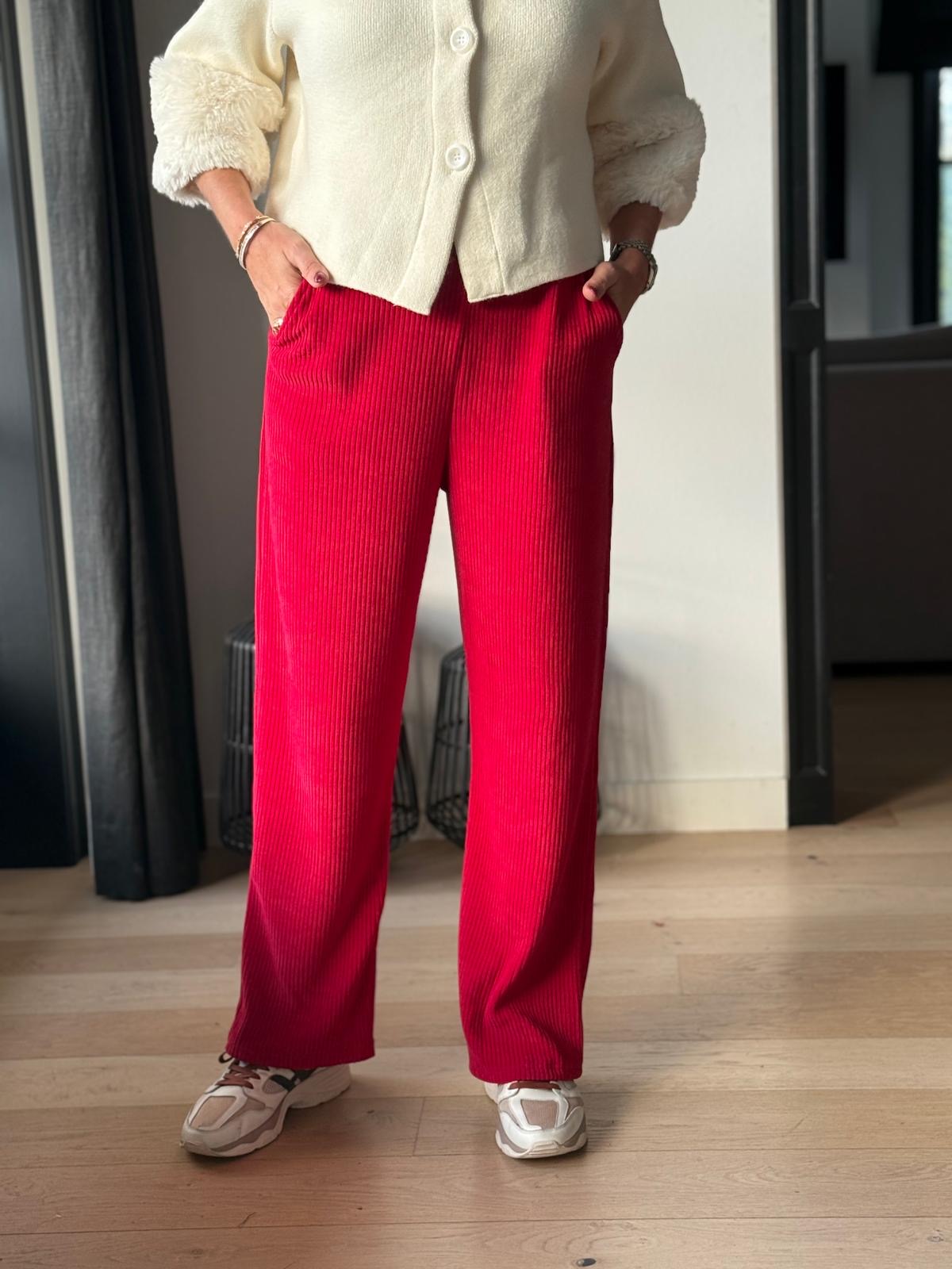 Broek Brianne ribfluweel rood