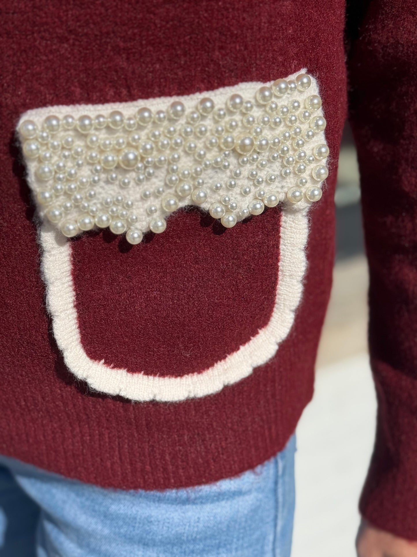 Trui Bear Pearls Burgundy