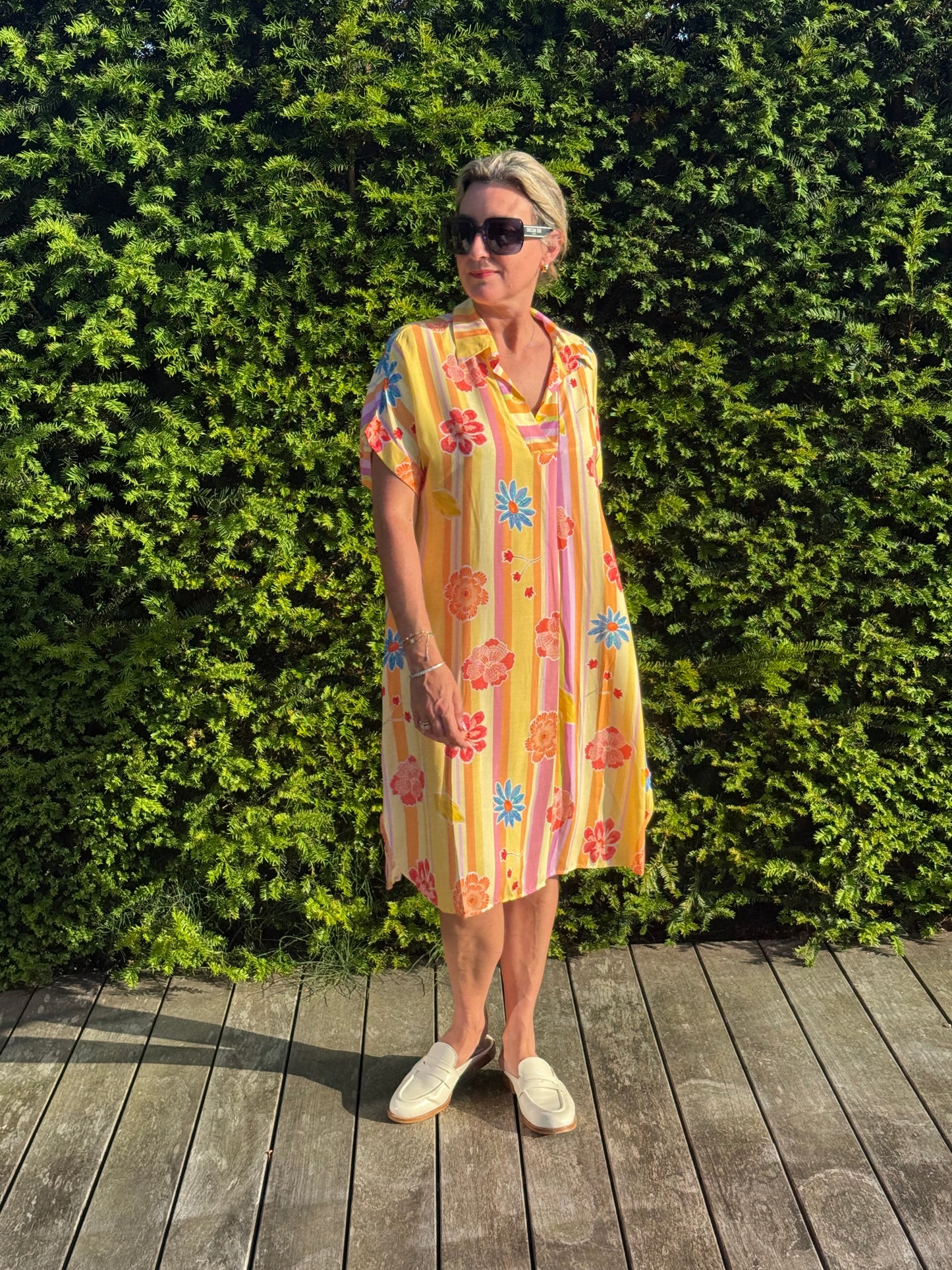Kleed Cally Flower stripe yellow