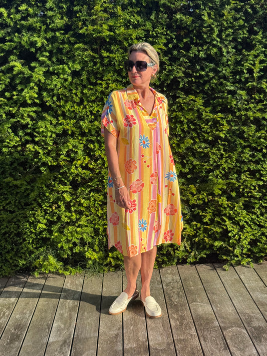 Kleed Cally Flower stripe yellow